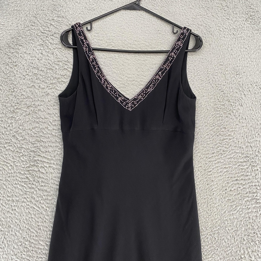 Ann Taylor Y2K Dress Womens 10 Babydoll Black Beaded Silk Midi Slip Fairy Prom - Picture 2 of 13